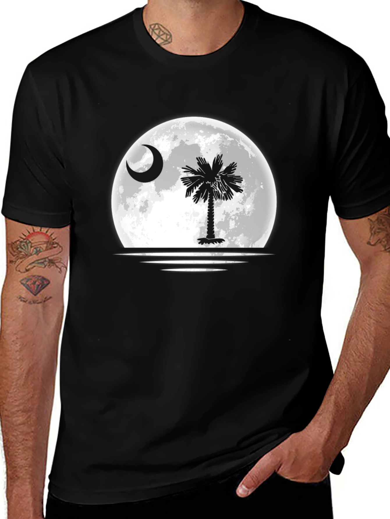 South Carolina Moon Palm Tree Black T-Shirt