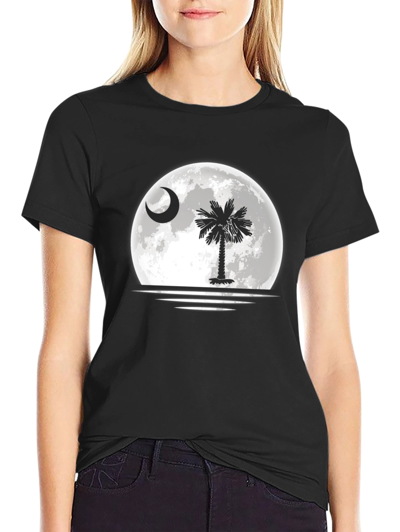South Carolina Moon Palm Tree Black T-Shirt