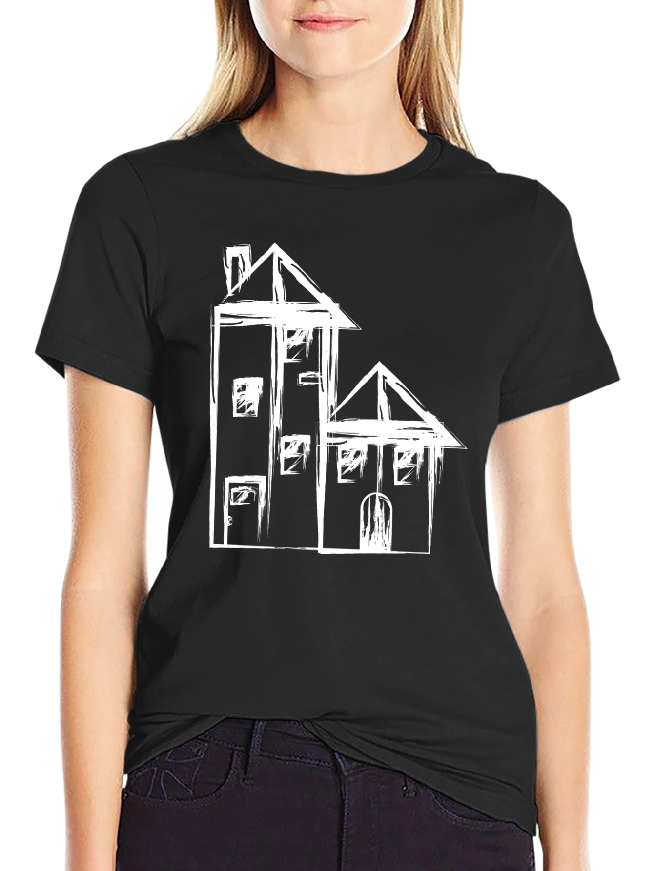 Abstract House Graphic Black Tee
