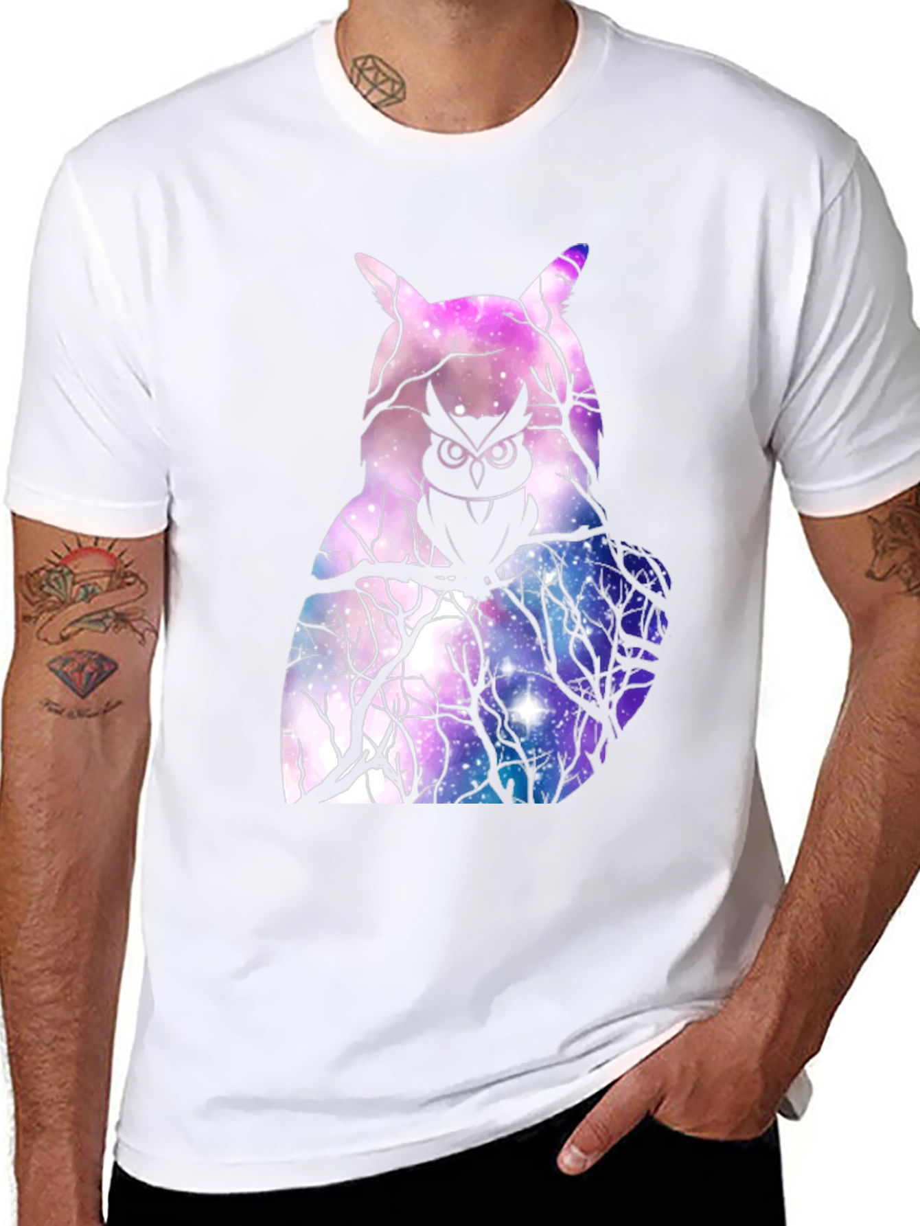 Cosmic Owl Graphic T-Shirt - Galaxy Print Mens Tee