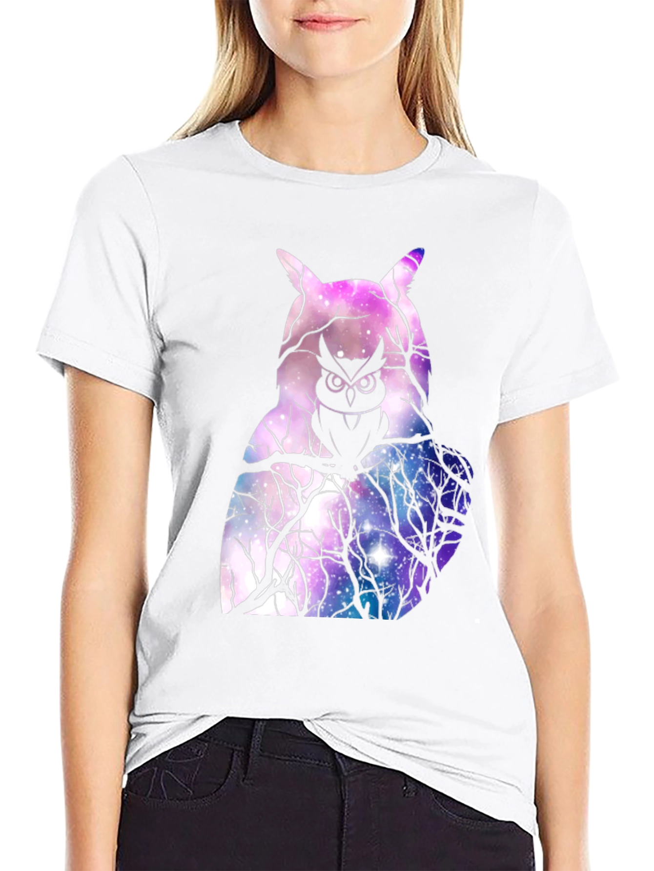 Cosmic Owl Graphic T-Shirt - Galaxy Print Mens Tee
