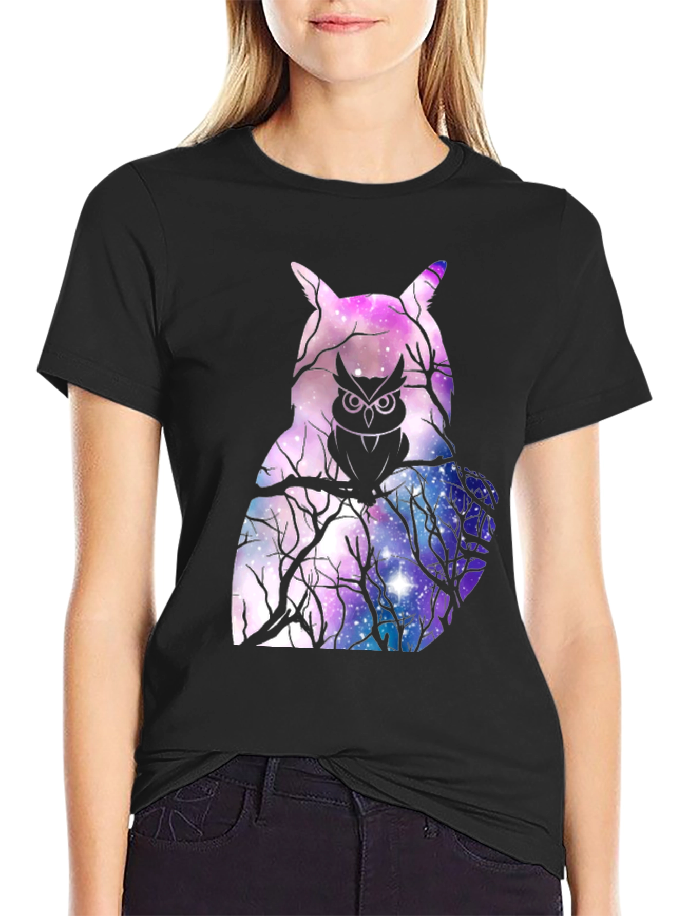 Cosmic Owl Graphic T-Shirt - Galaxy Print Mens Tee