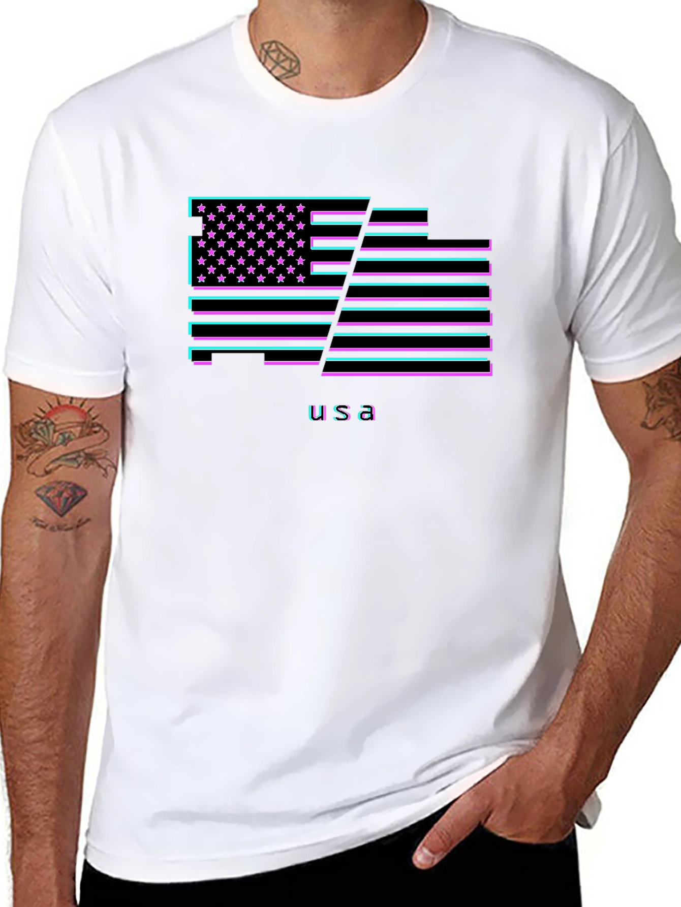 USA Flag Neon Graphic T-Shirt