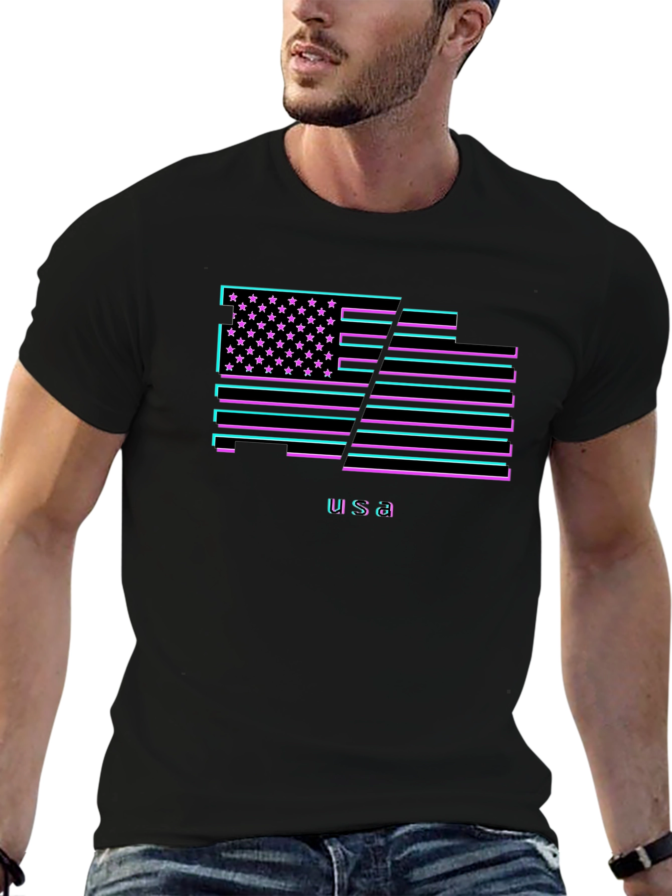 USA Flag Neon Graphic T-Shirt