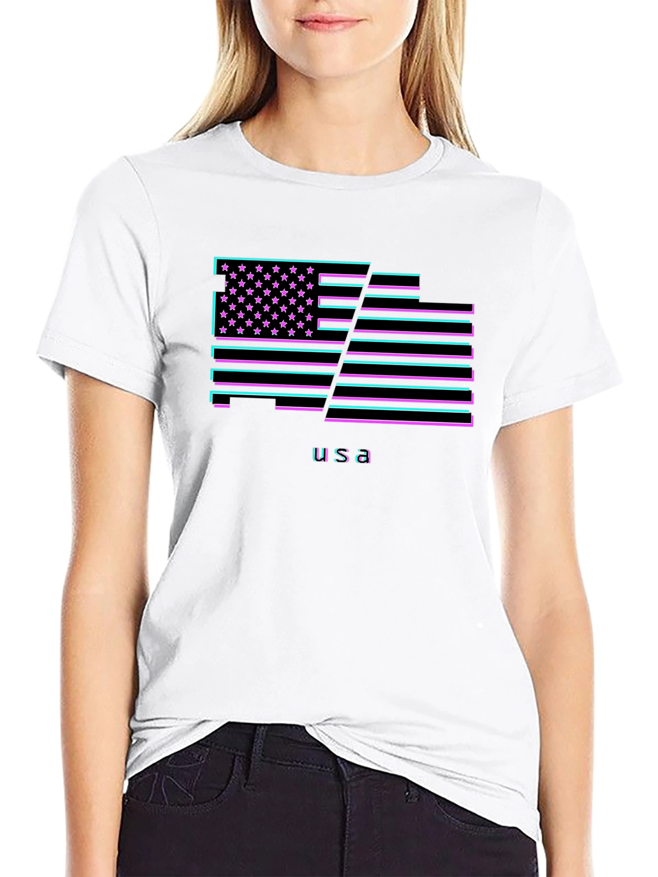 USA Flag Neon Graphic T-Shirt