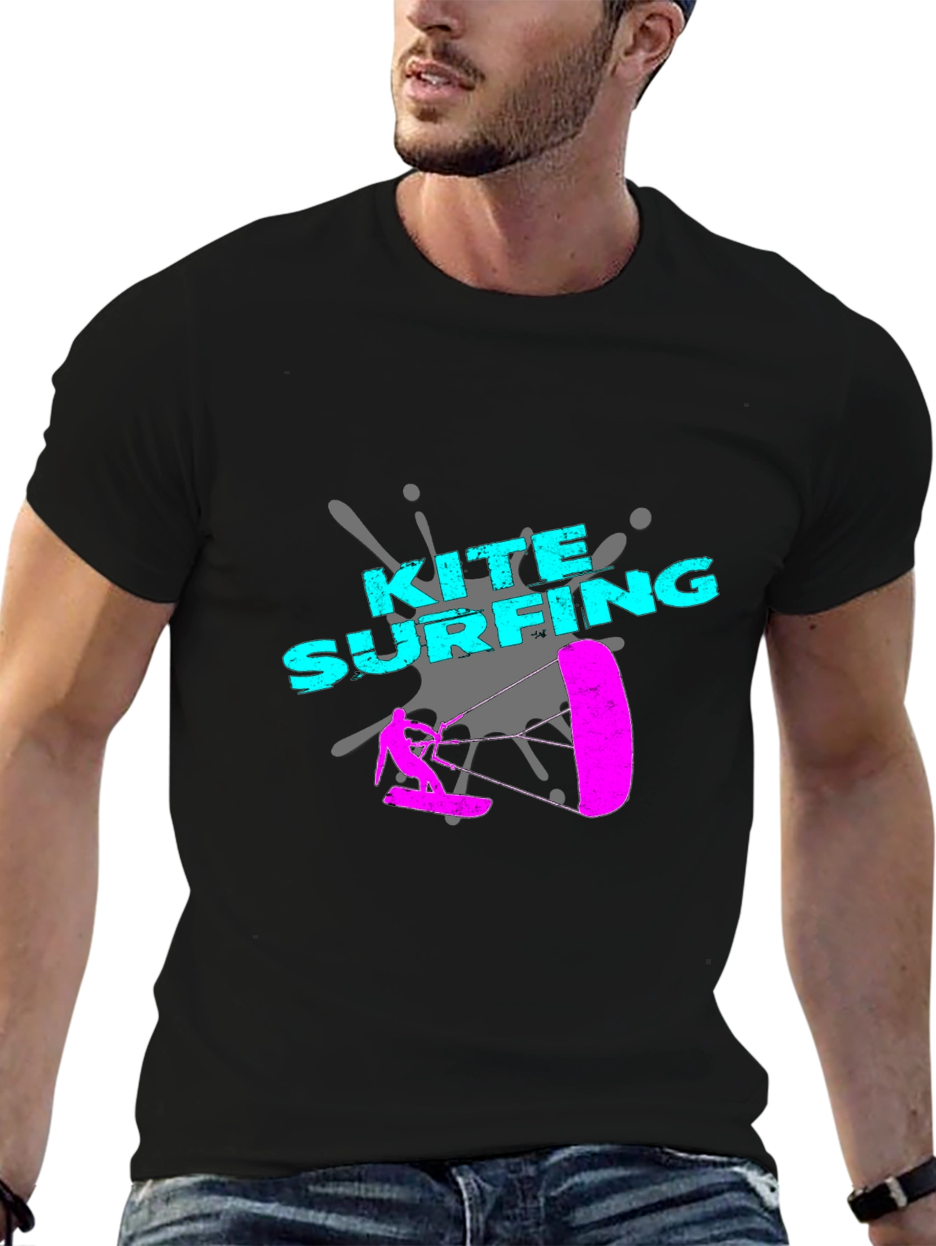 Kite Surfing Graphic Tee - Sporty Black T-Shirt
