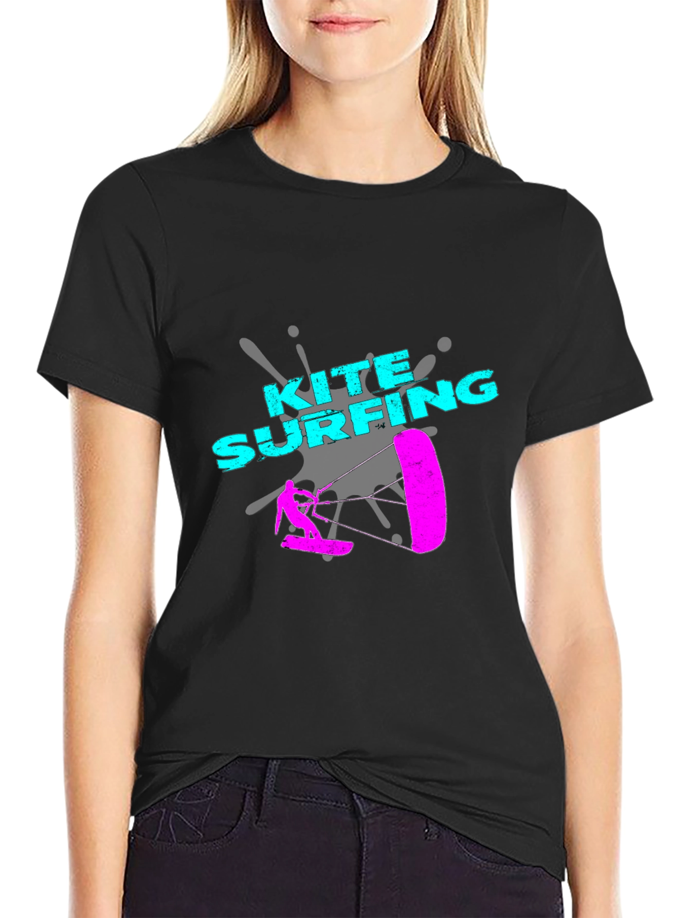 Kite Surfing Graphic Tee - Sporty Black T-Shirt