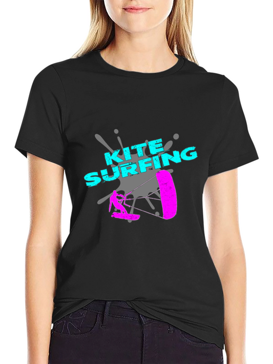 Kite Surfing Graphic Tee - Sporty Black T-Shirt