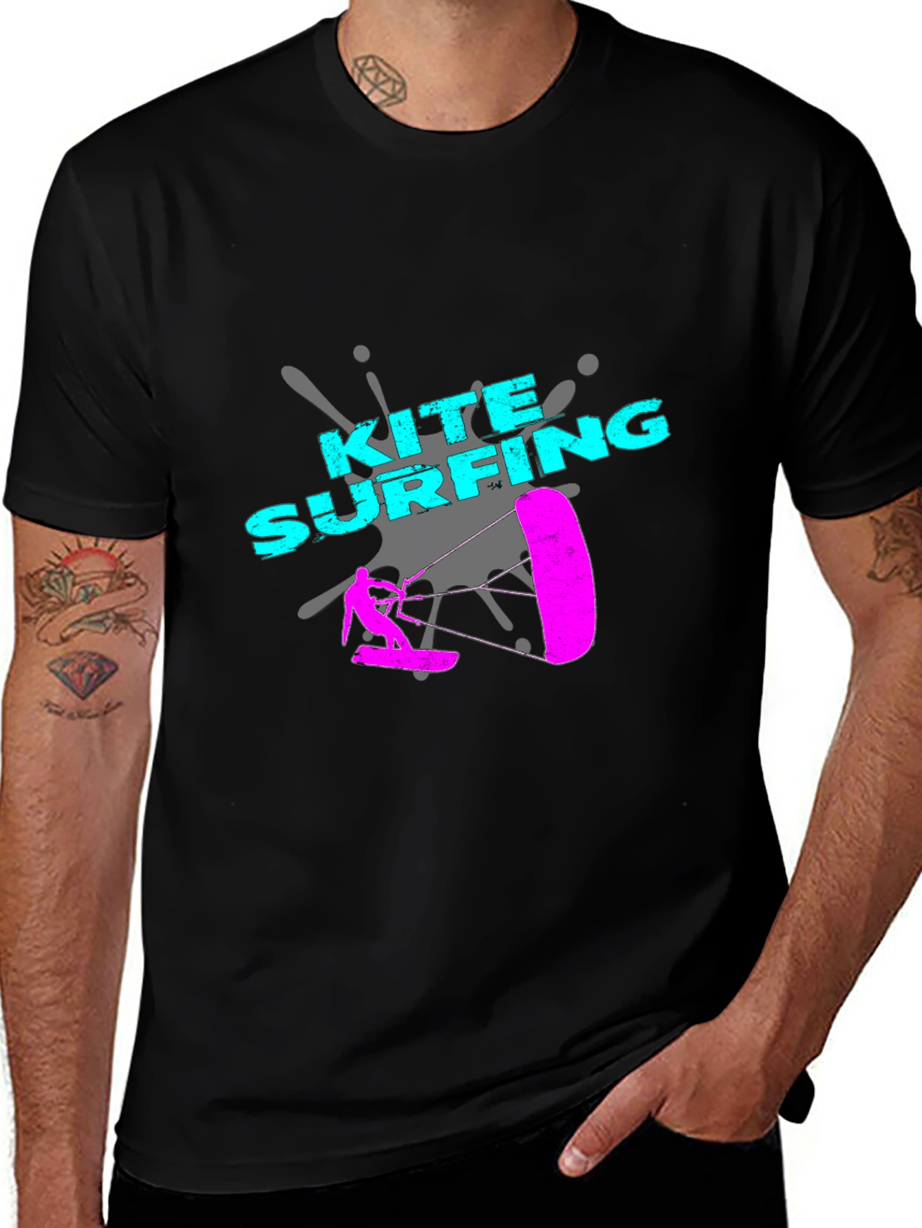 Kite Surfing Graphic Tee - Sporty Black T-Shirt