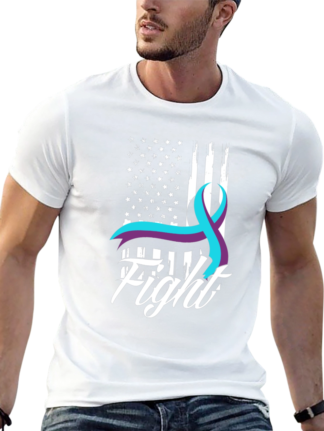 Fight T-Shirt Suicide Prevention Awareness Ribbon USA Flag