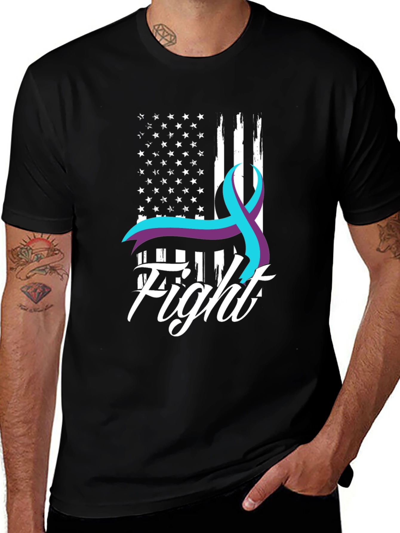 Fight T-Shirt Suicide Prevention Awareness Ribbon USA Flag