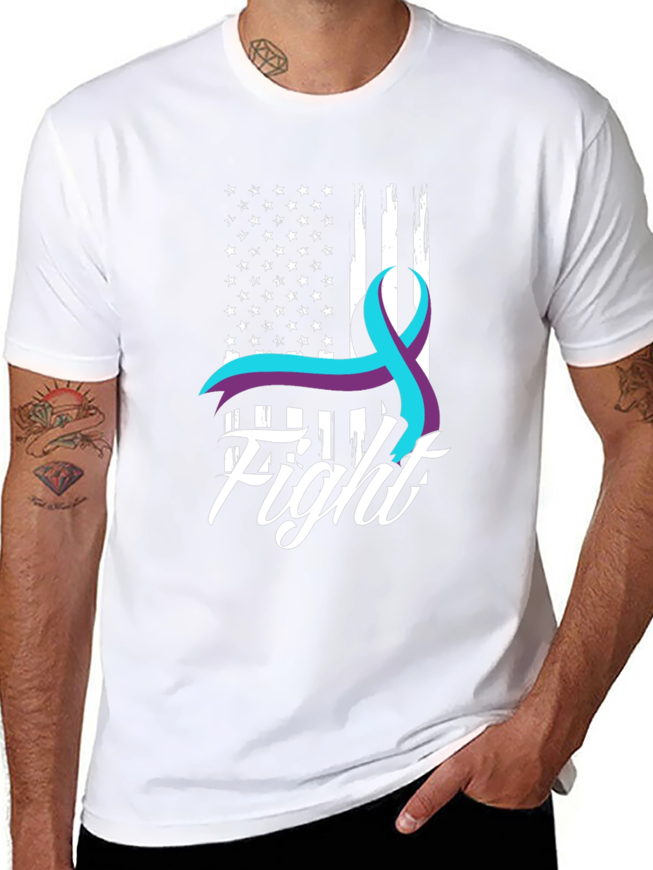 Fight T-Shirt Suicide Prevention Awareness Ribbon USA Flag