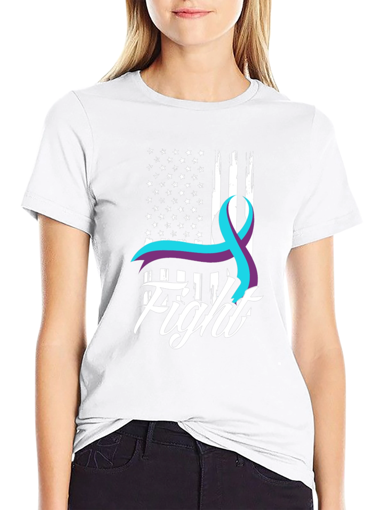 Fight T-Shirt Suicide Prevention Awareness Ribbon USA Flag