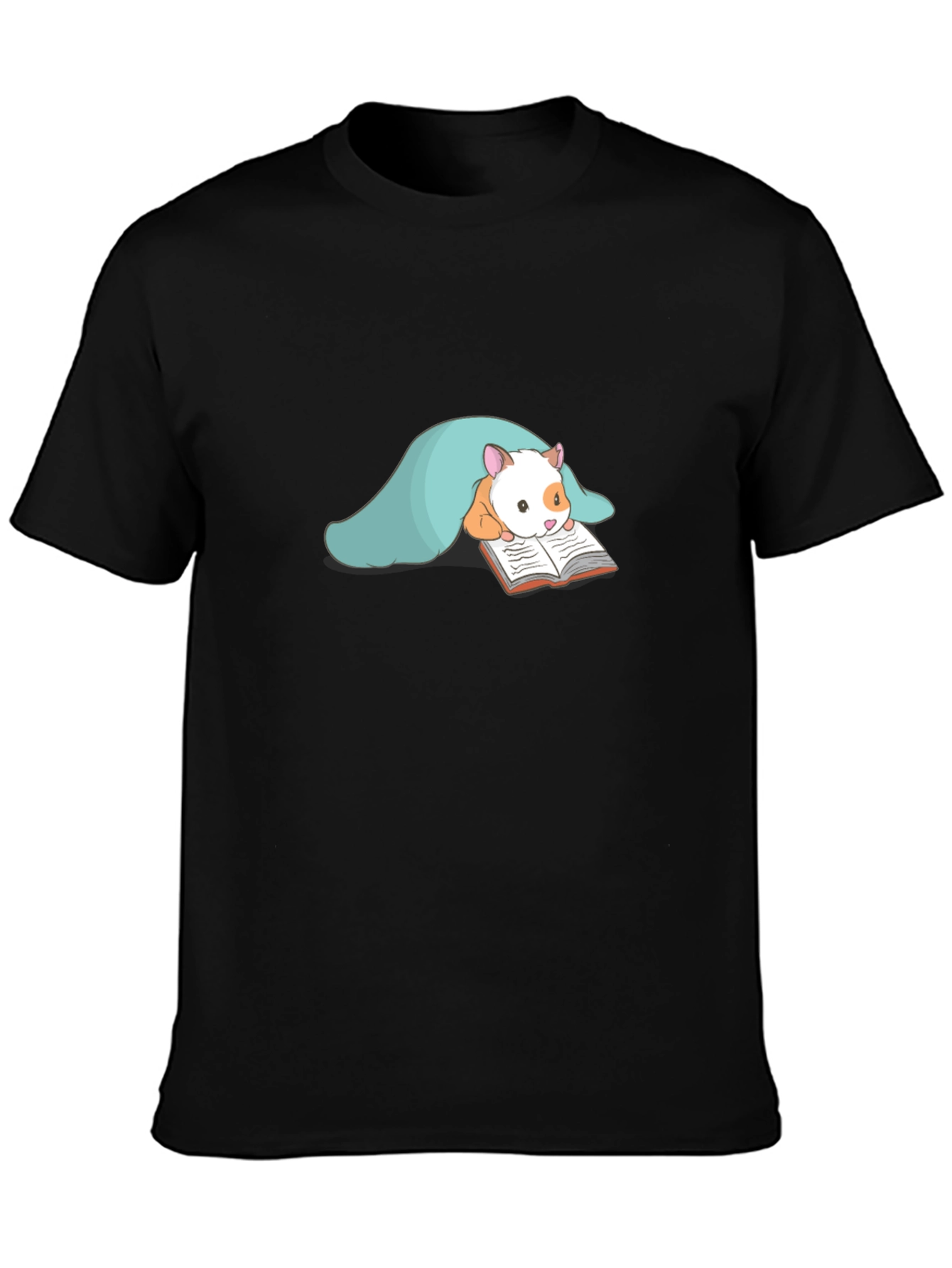 Cute Hamster Reading T-Shirt - Black