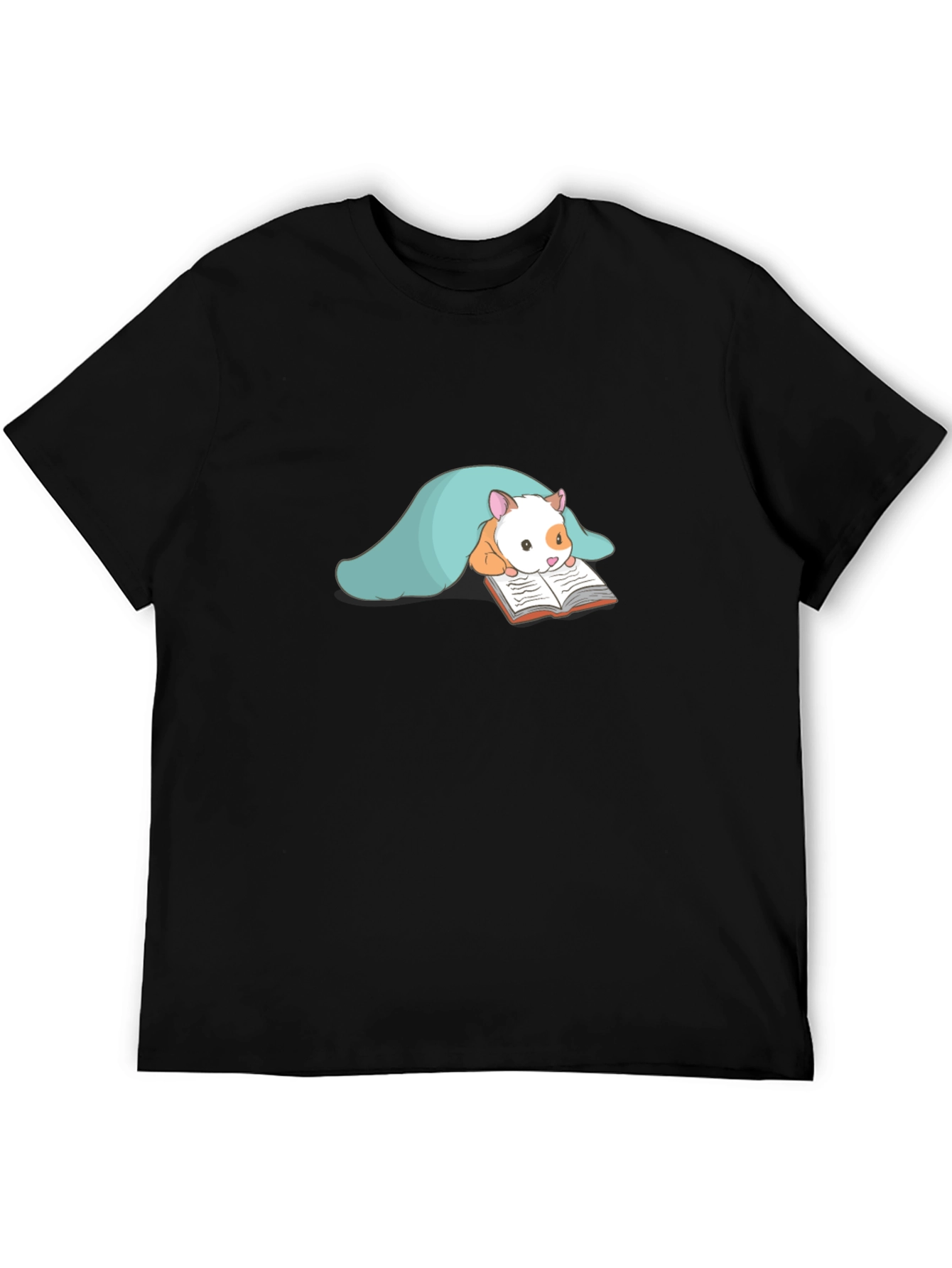 Cute Hamster Reading T-Shirt - Black