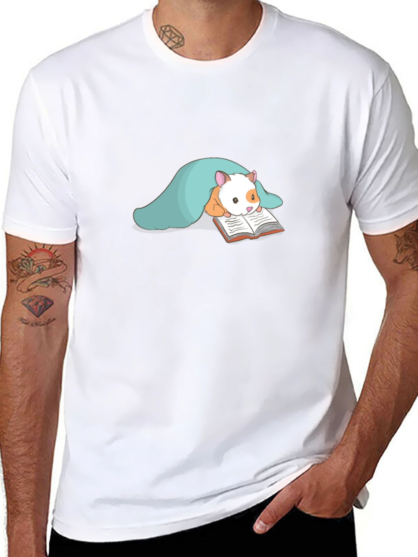 Cute Hamster Reading T-Shirt - Black