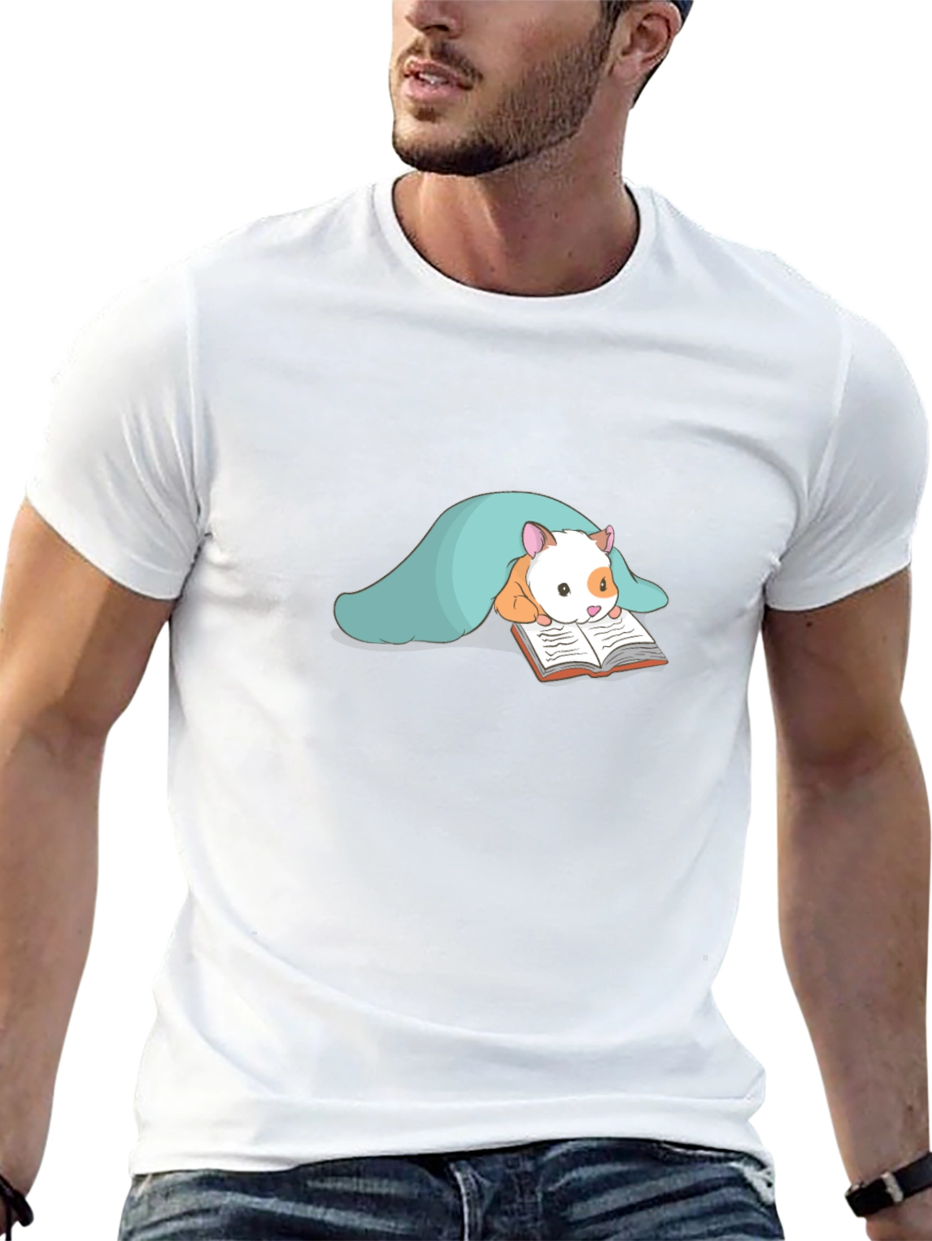 Cute Hamster Reading T-Shirt - Black