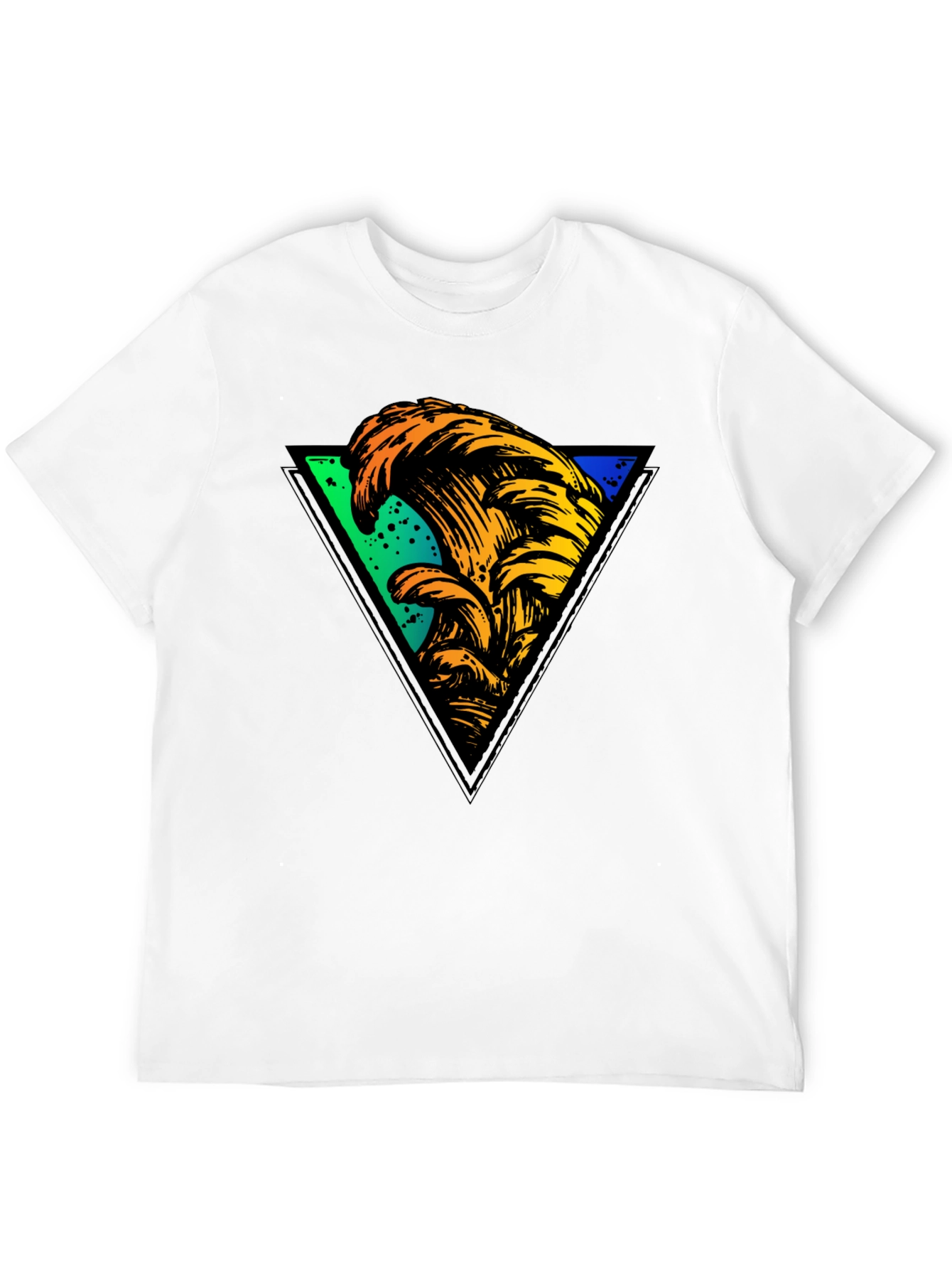 Wave Triangle Graphic Tee - Black Cotton T-Shirt