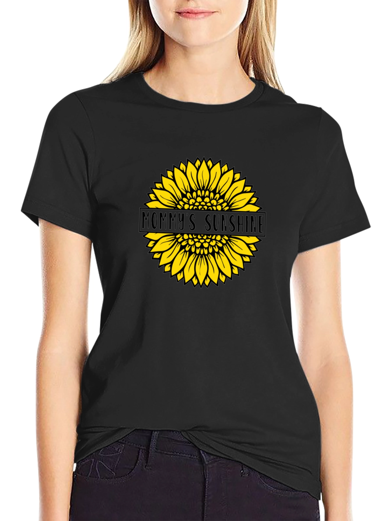 Mommys Sunshine Sunflower Graphic Tee - Black