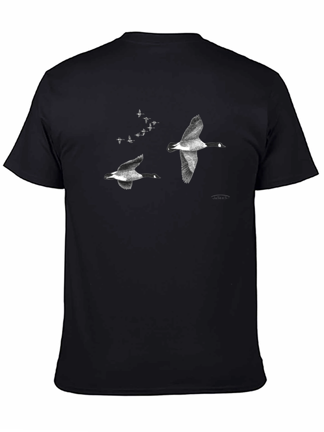 Flying Geese Graphic Tee - Black Cotton Casual T-Shirt