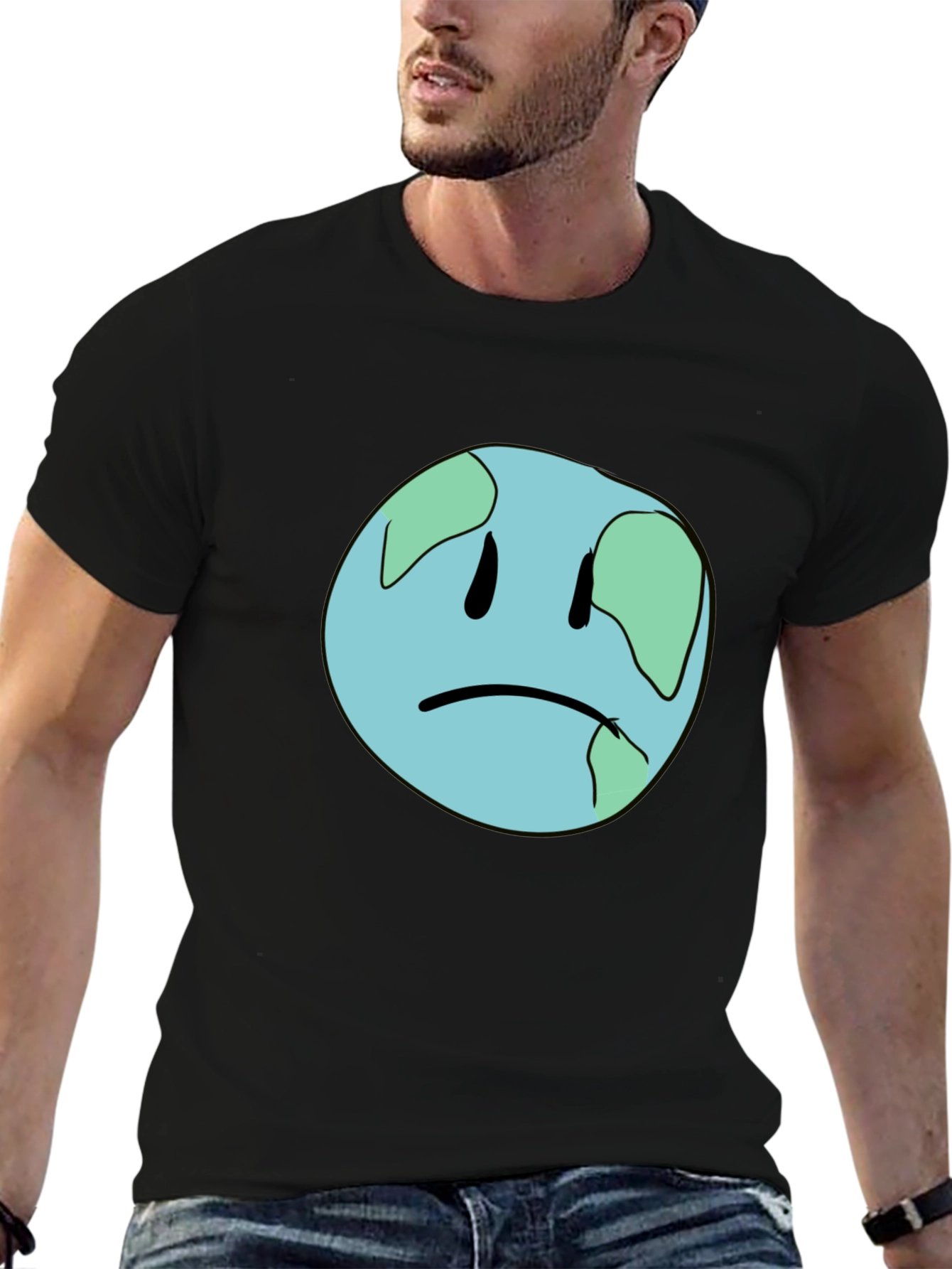 Sad Earth Graphic Black T-Shirt