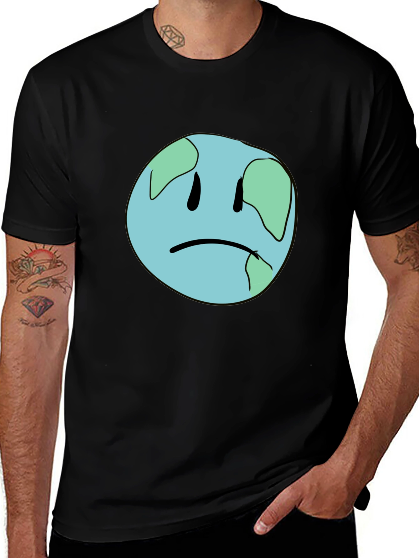 Sad Earth Graphic Black T-Shirt