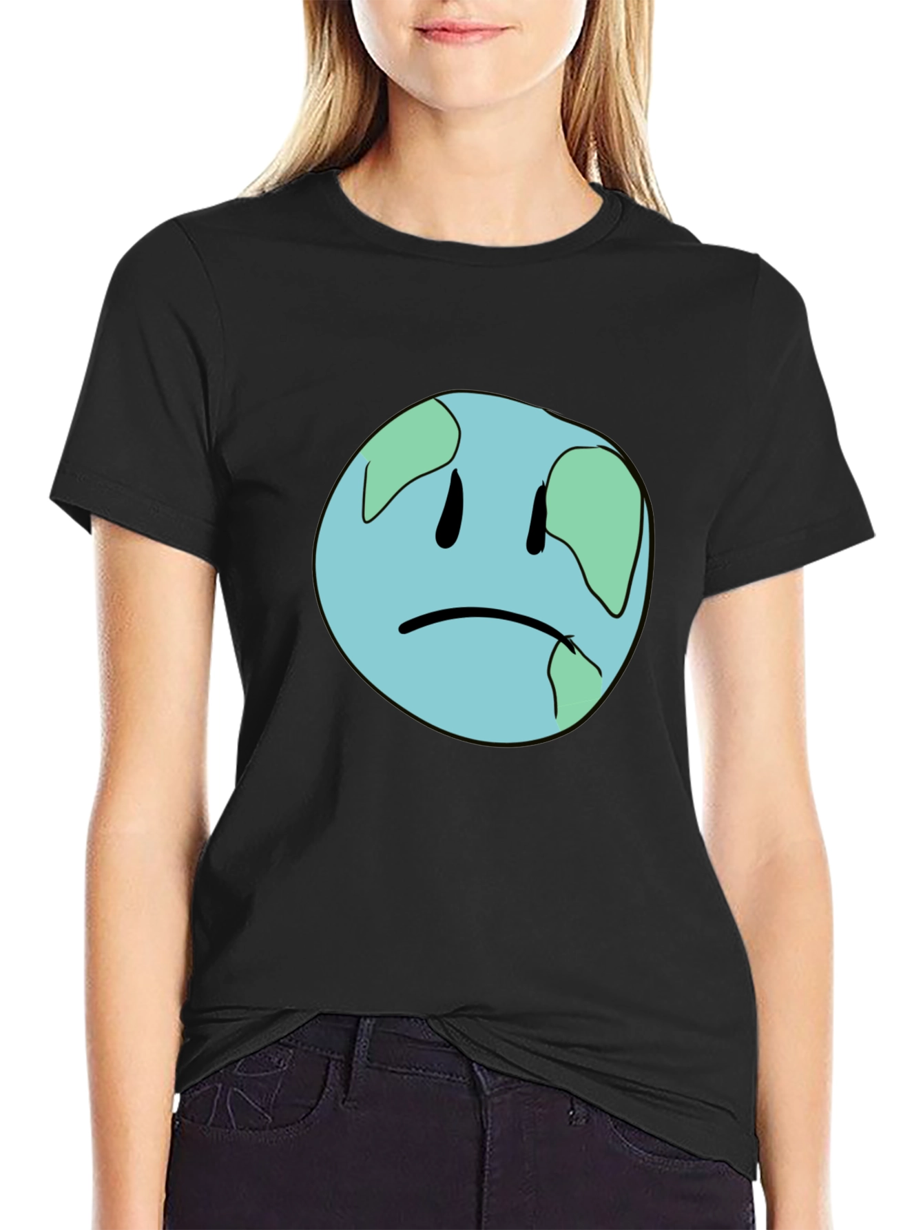 Sad Earth Graphic Black T-Shirt