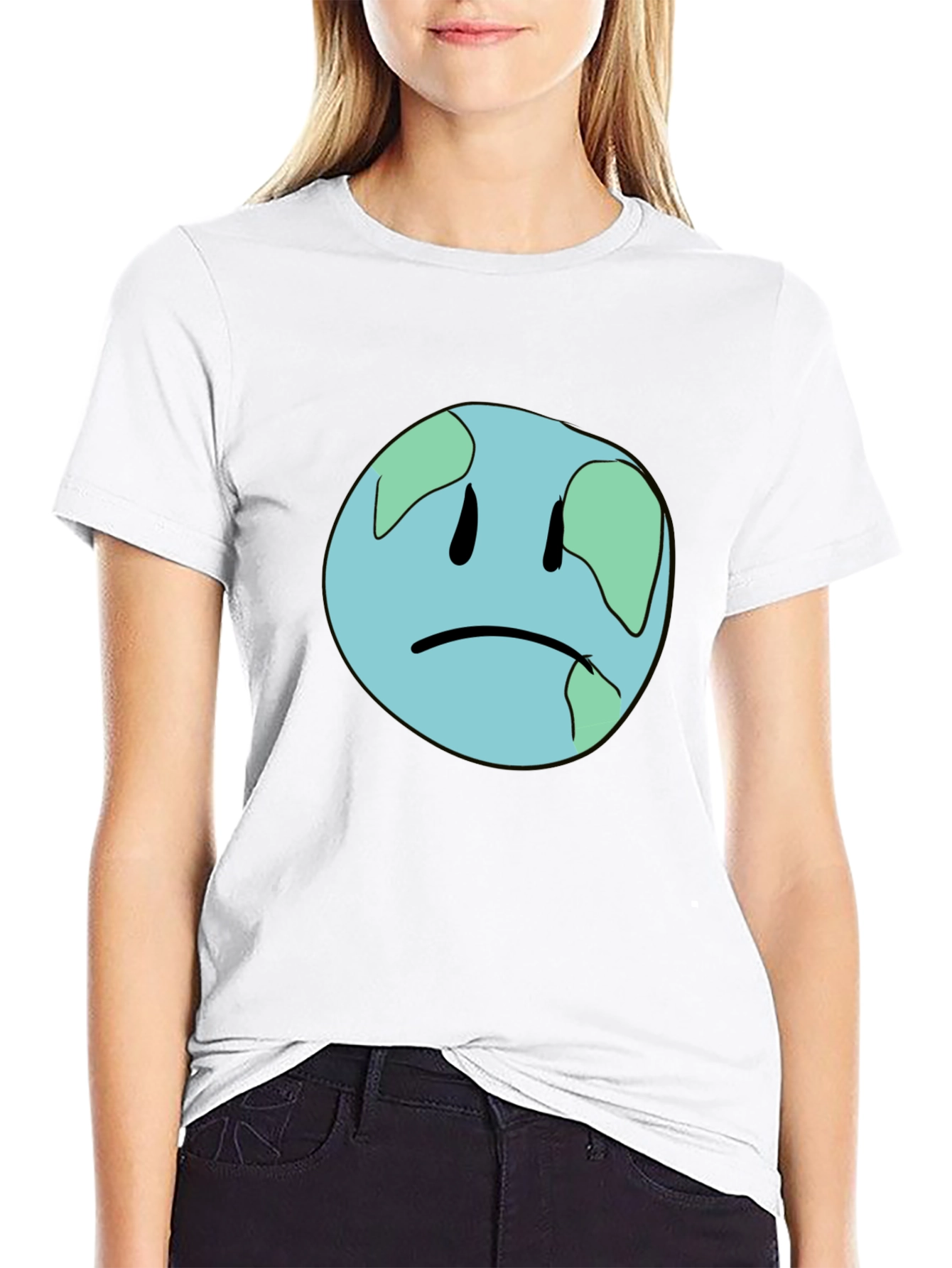 Sad Earth Graphic Black T-Shirt