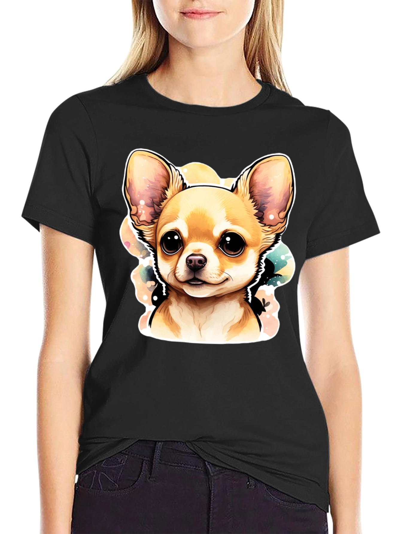 Cute Chihuahua Dog Graphic Black T-Shirt