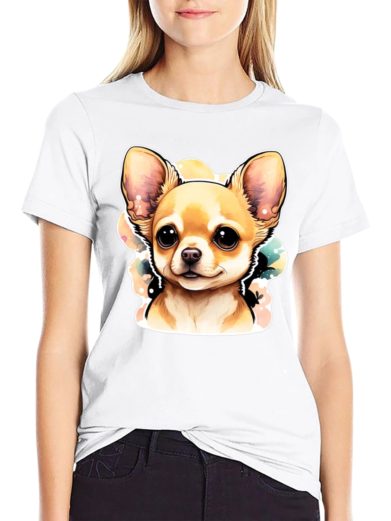Cute Chihuahua Dog Graphic Black T-Shirt