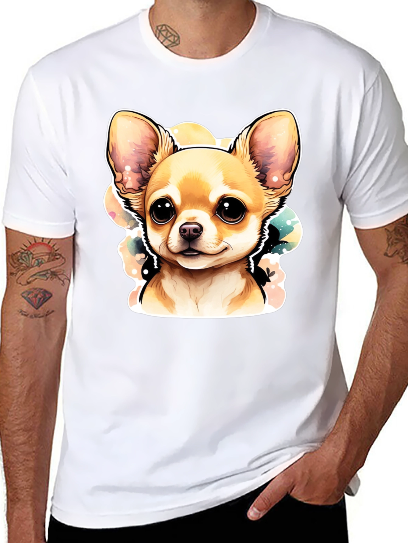 Cute Chihuahua Dog Graphic Black T-Shirt