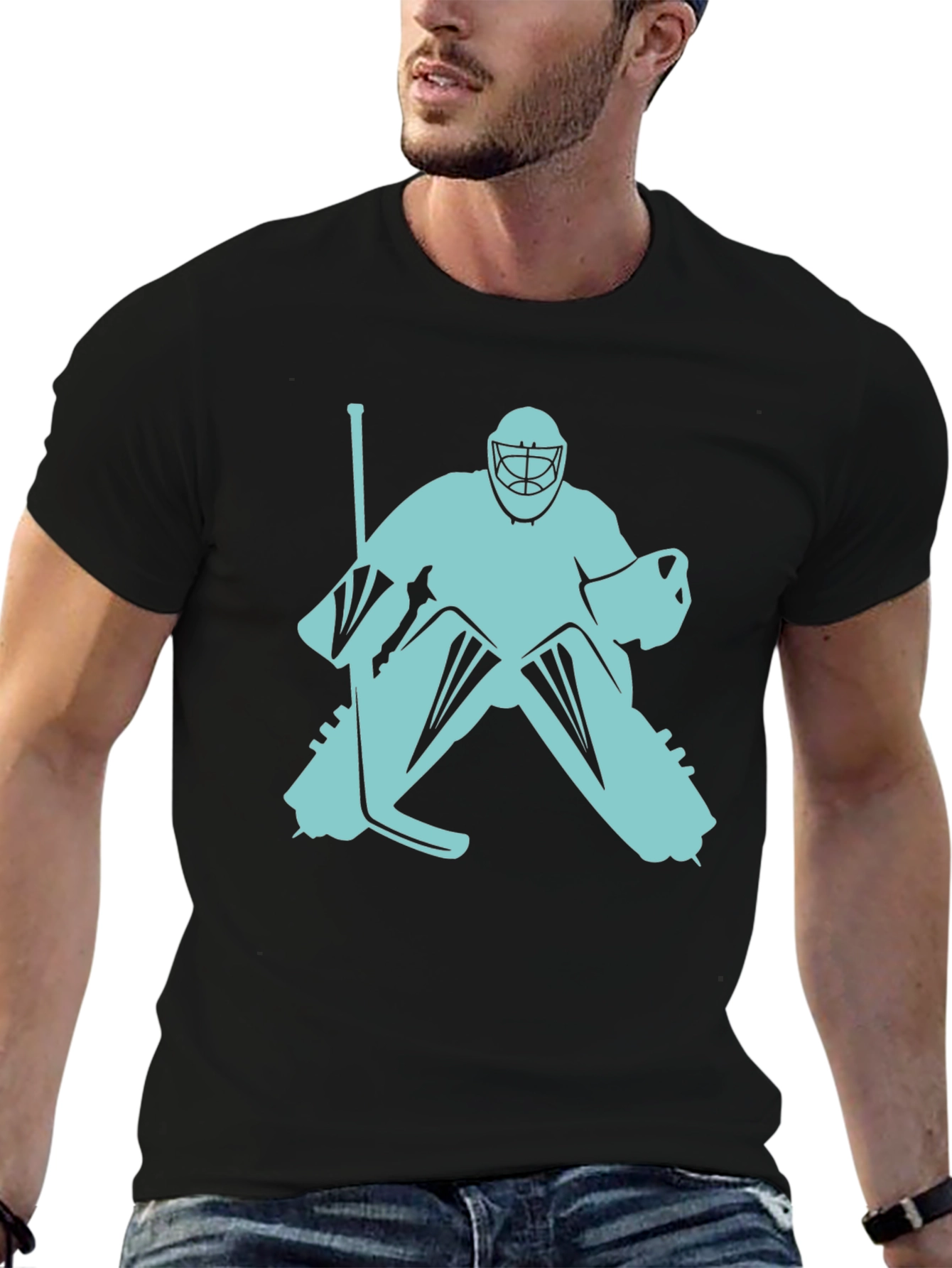 Hockey Goalie Graphic Tee - Black Cotton T-Shirt