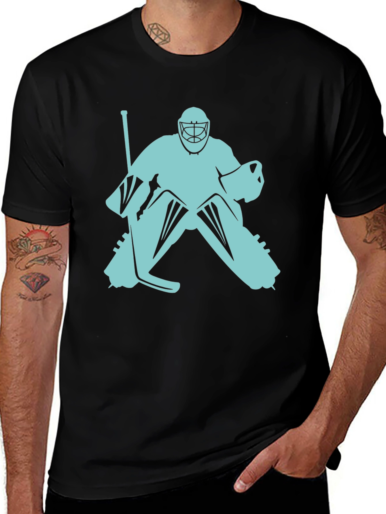 Hockey Goalie Graphic Tee - Black Cotton T-Shirt