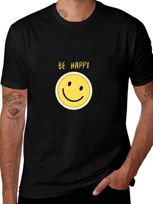 Be Happy Smiley Face Black T-Shirt