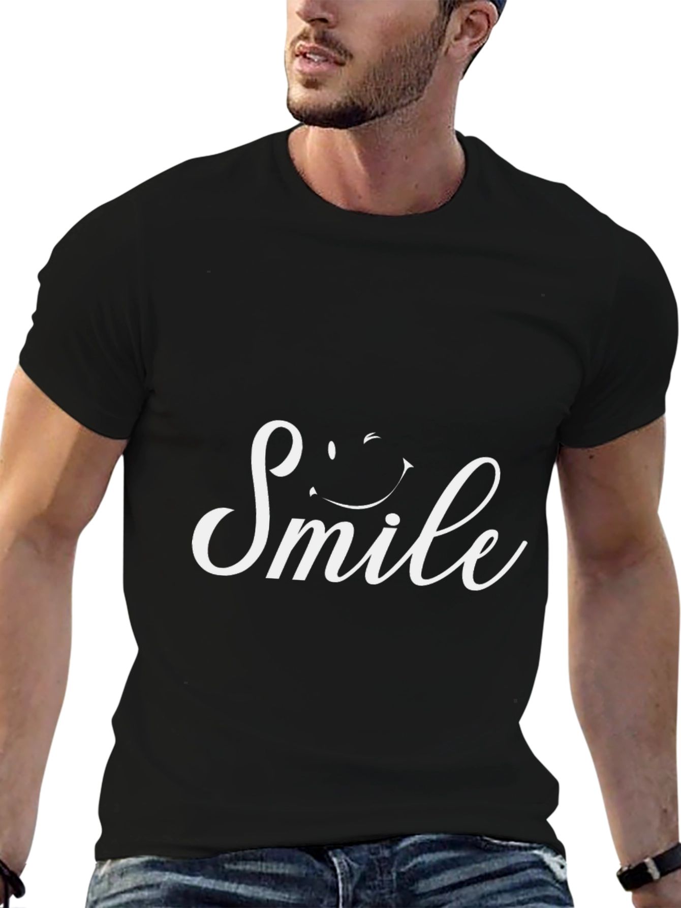 Smile Graphic Print Black T-Shirt