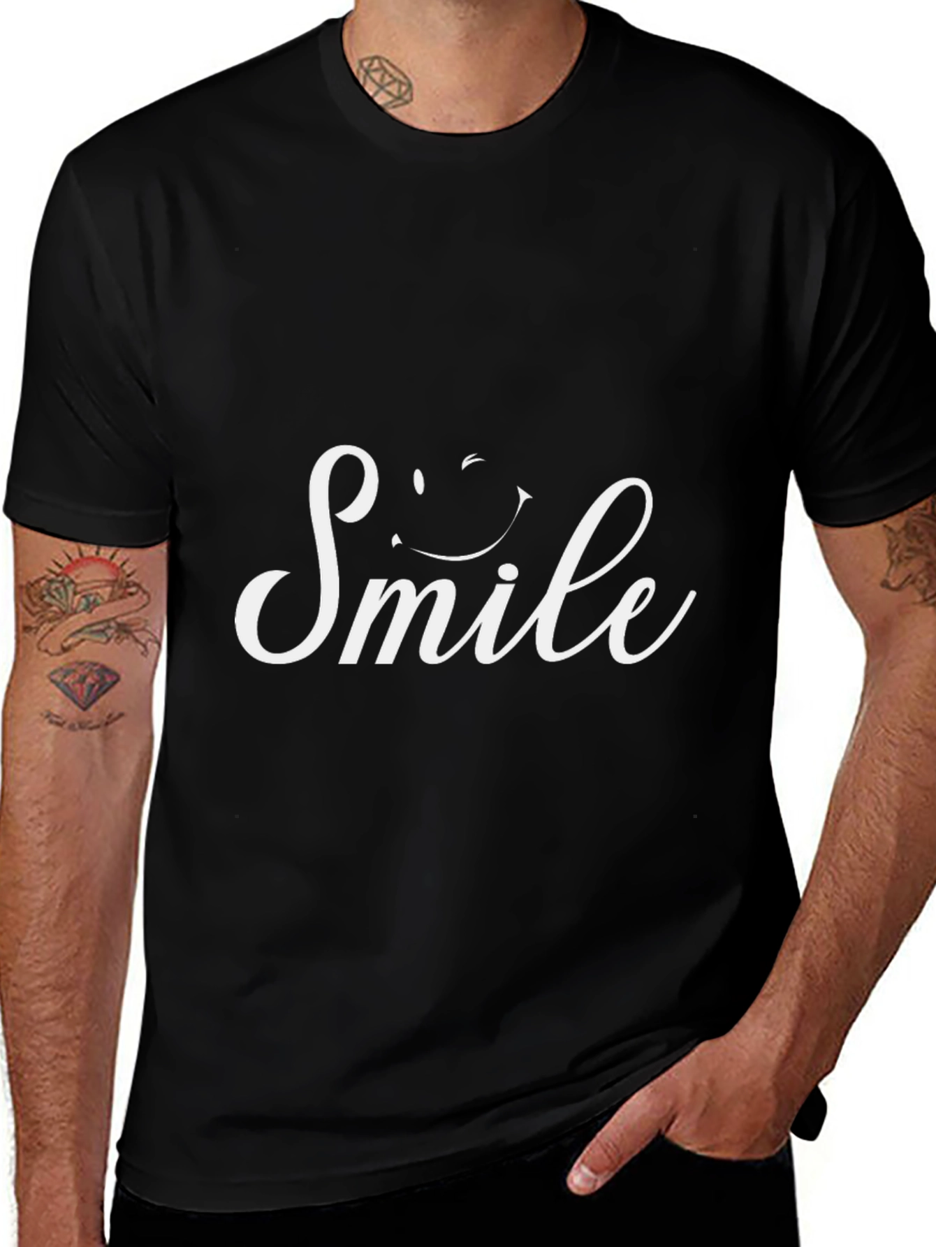 Smile Graphic Print Black T-Shirt