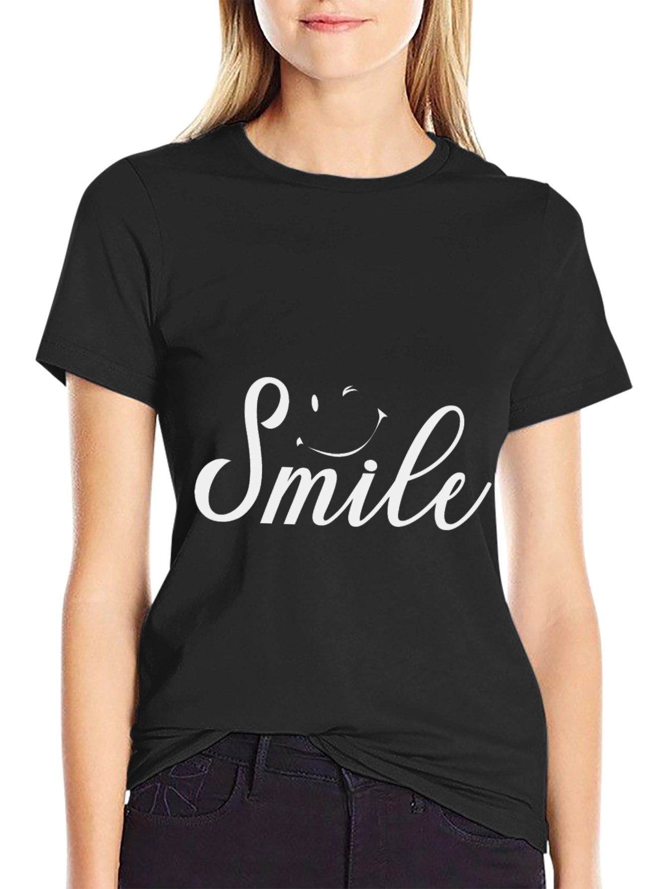 Smile Graphic Print Black T-Shirt
