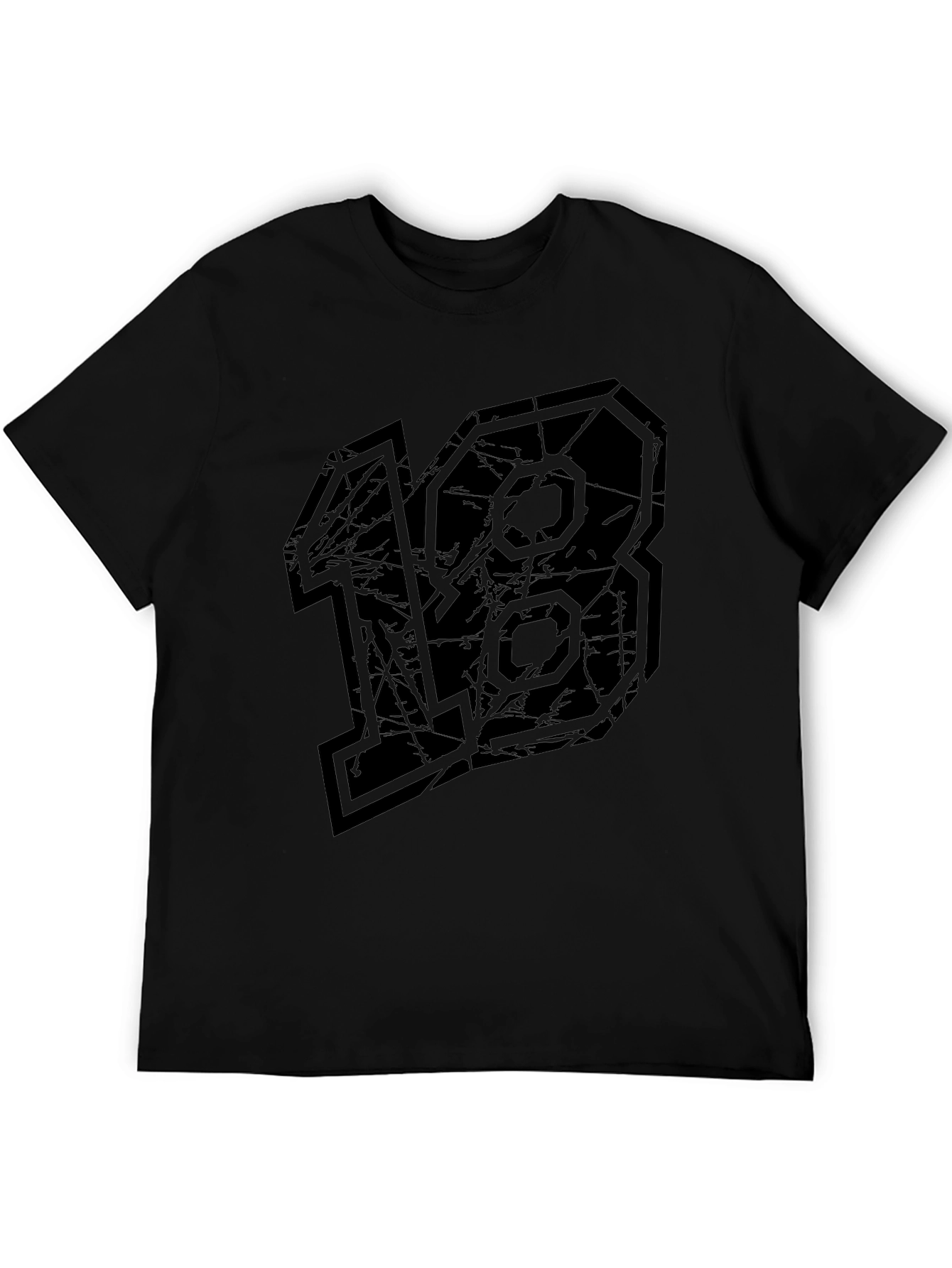 Distressed Number 18 Graphic Tee - Black