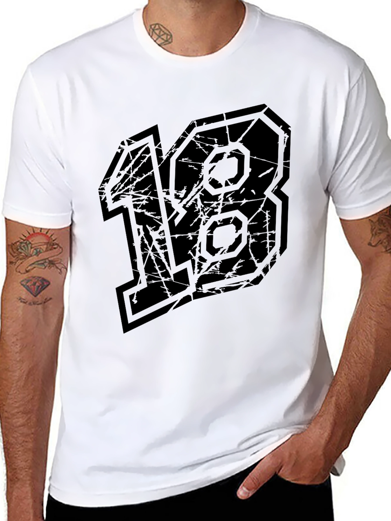 Distressed Number 18 Graphic Tee - Black