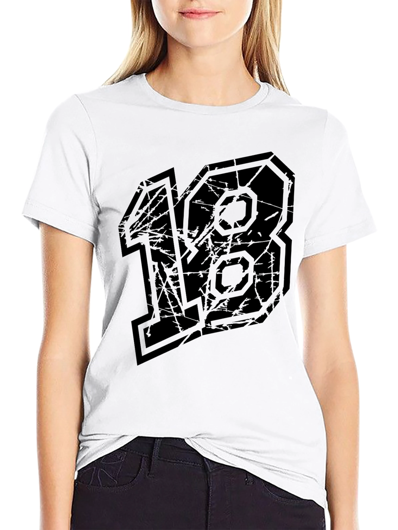 Distressed Number 18 Graphic Tee - Black