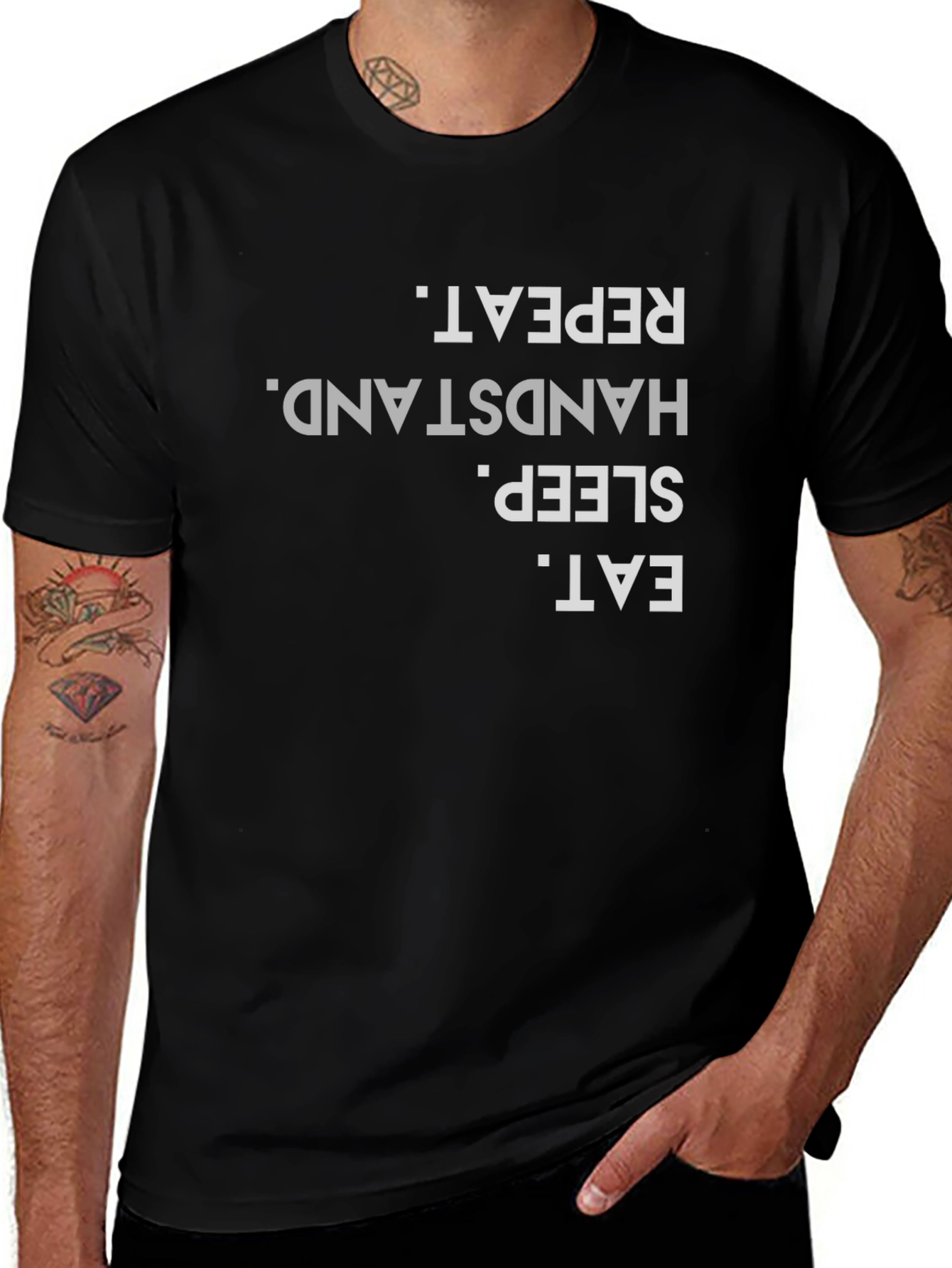 Eat Sleep Handstand Repeat Black T-Shirt