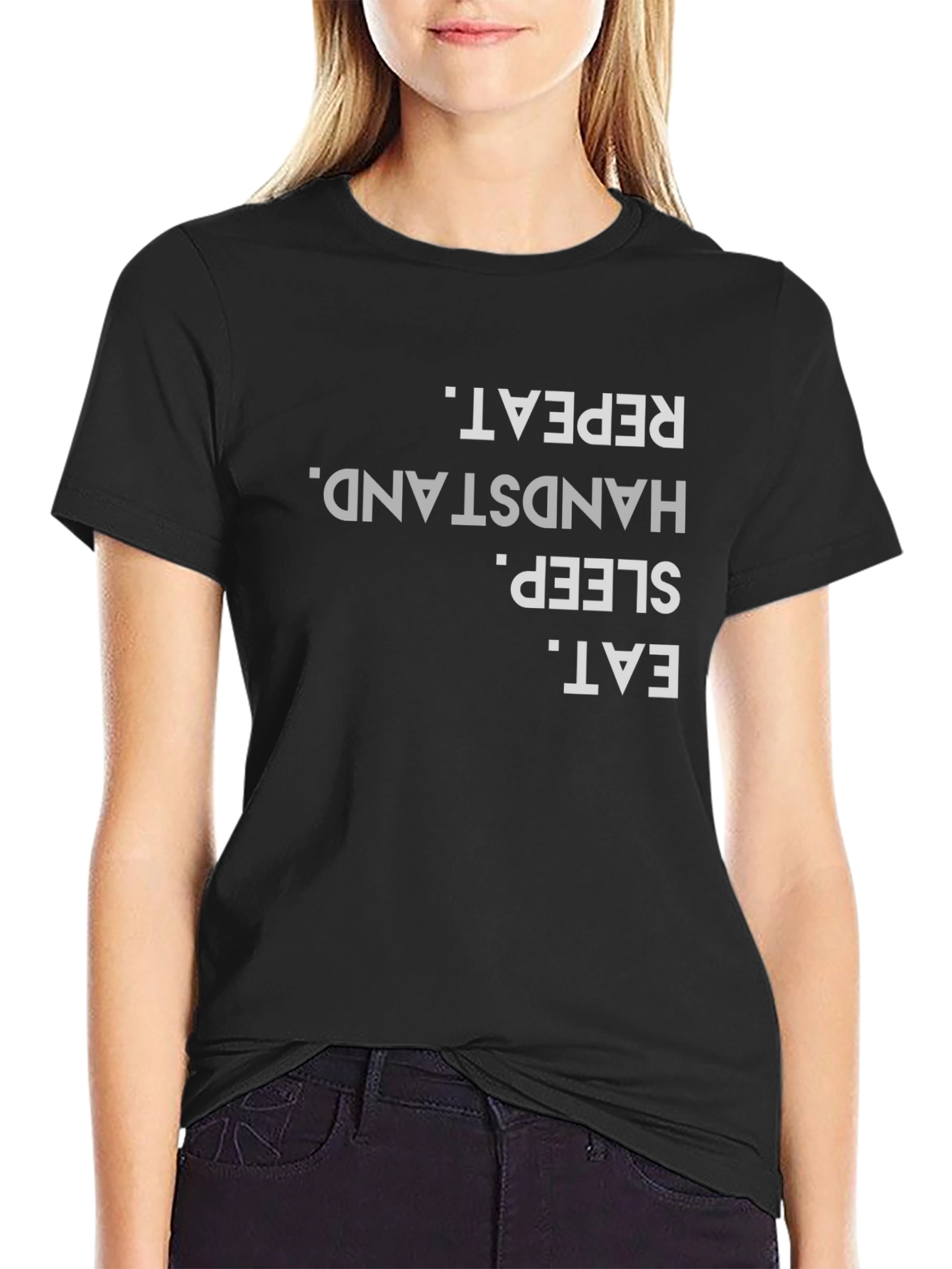 Eat Sleep Handstand Repeat Black T-Shirt