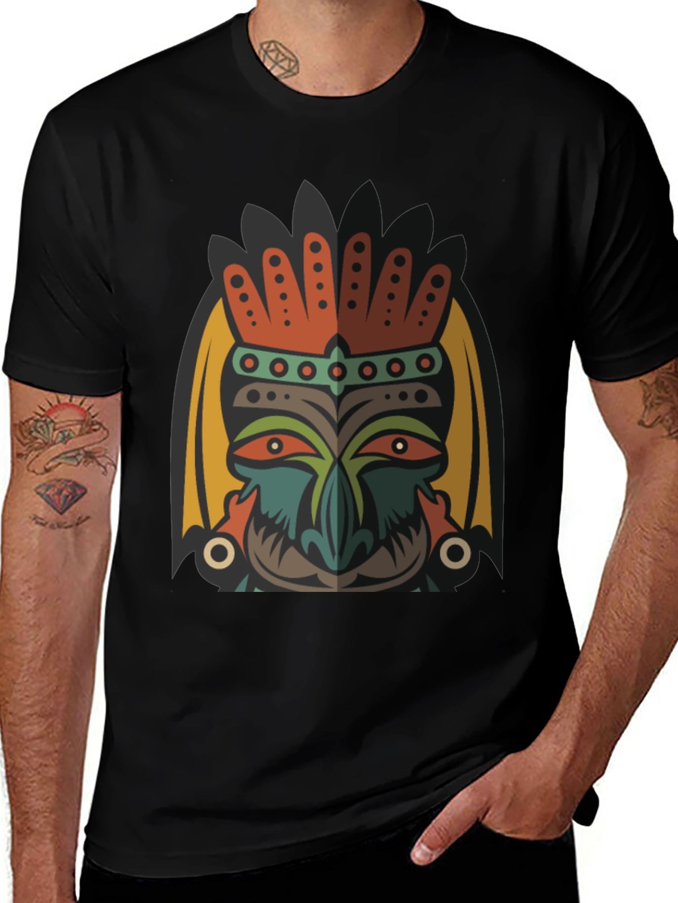 Tribal Mask Graphic Black T-Shirt