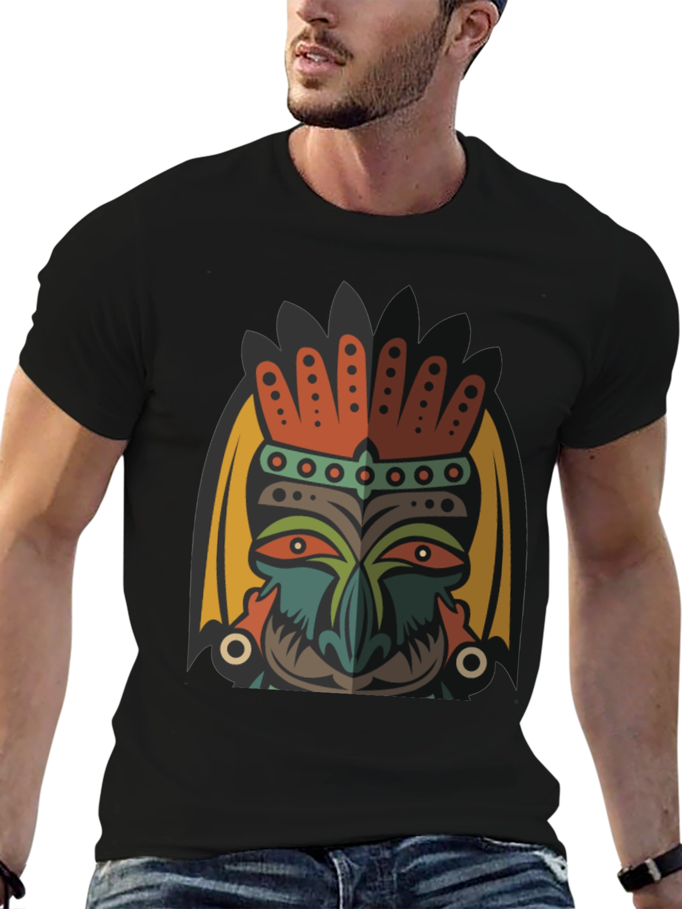 Tribal Mask Graphic Black T-Shirt