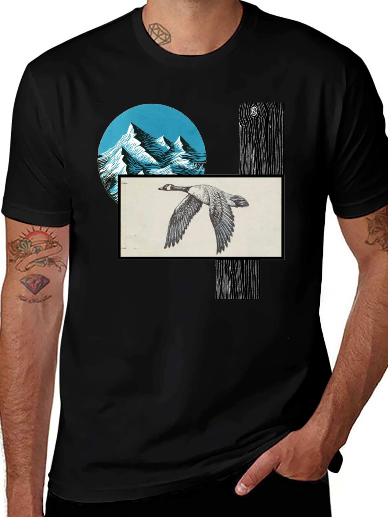 Nature Scene Graphic Tee - Mountain Goose Woodgrain