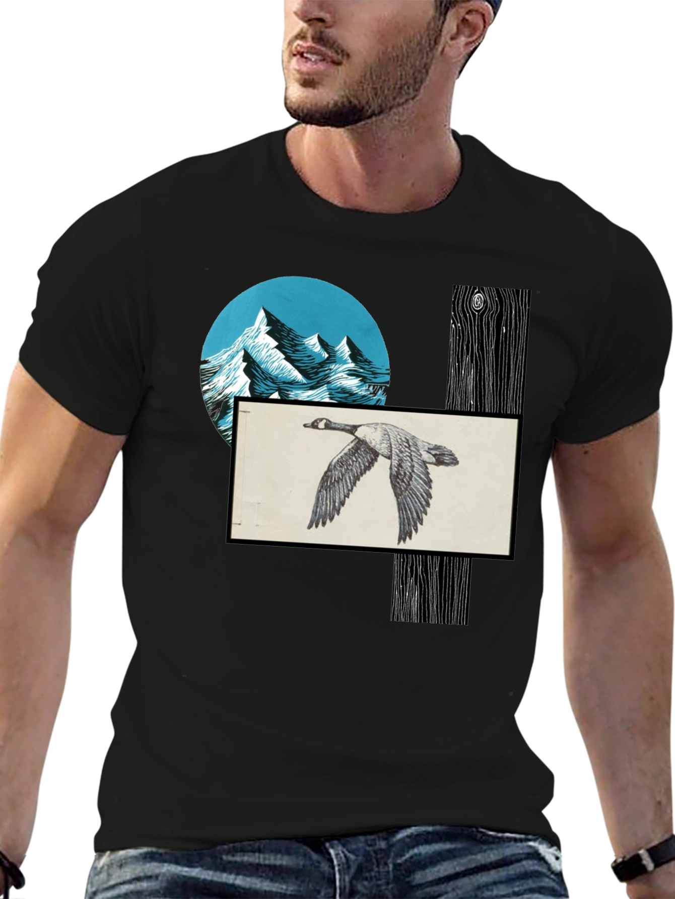 Nature Scene Graphic Tee - Mountain Goose Woodgrain