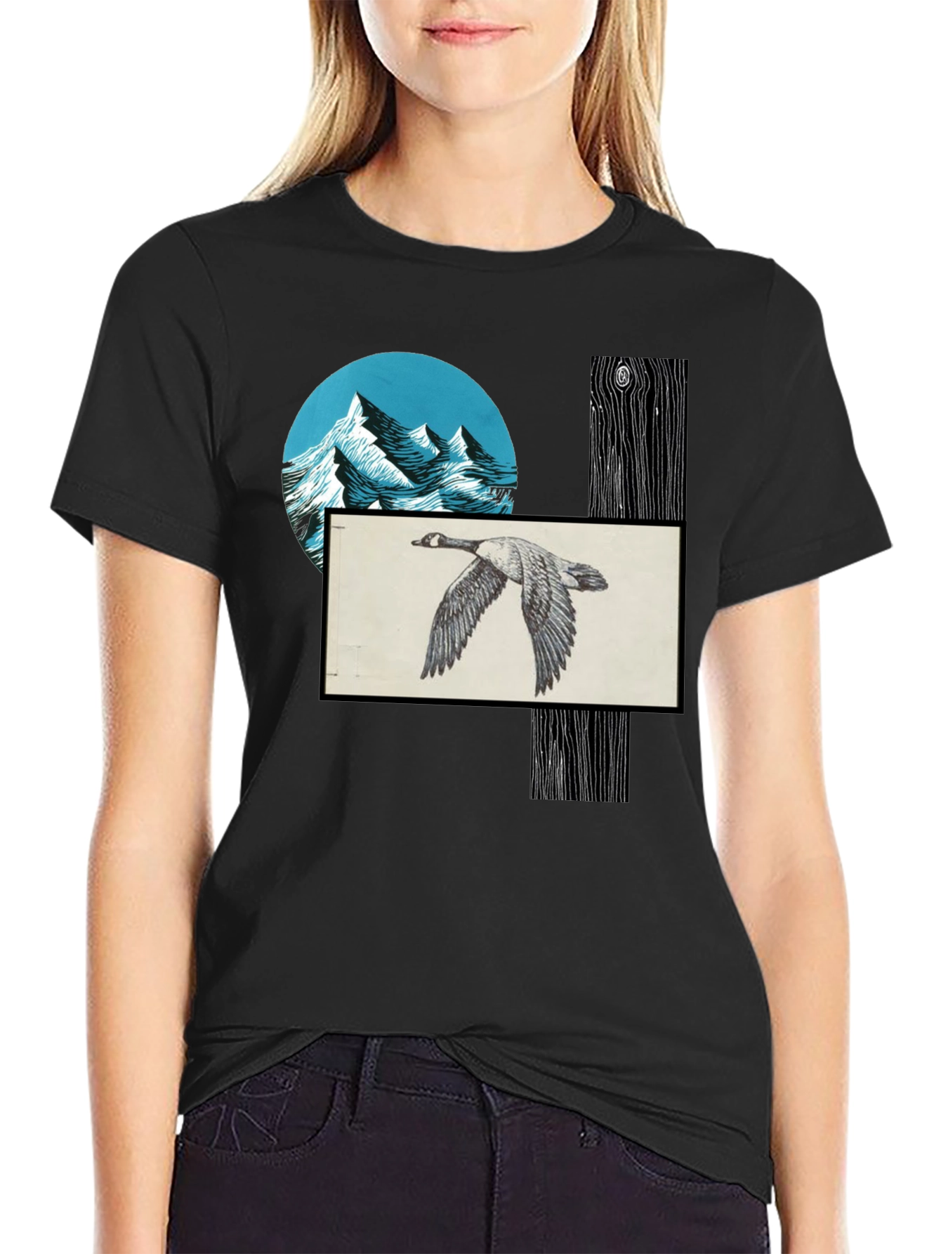 Nature Scene Graphic Tee - Mountain Goose Woodgrain