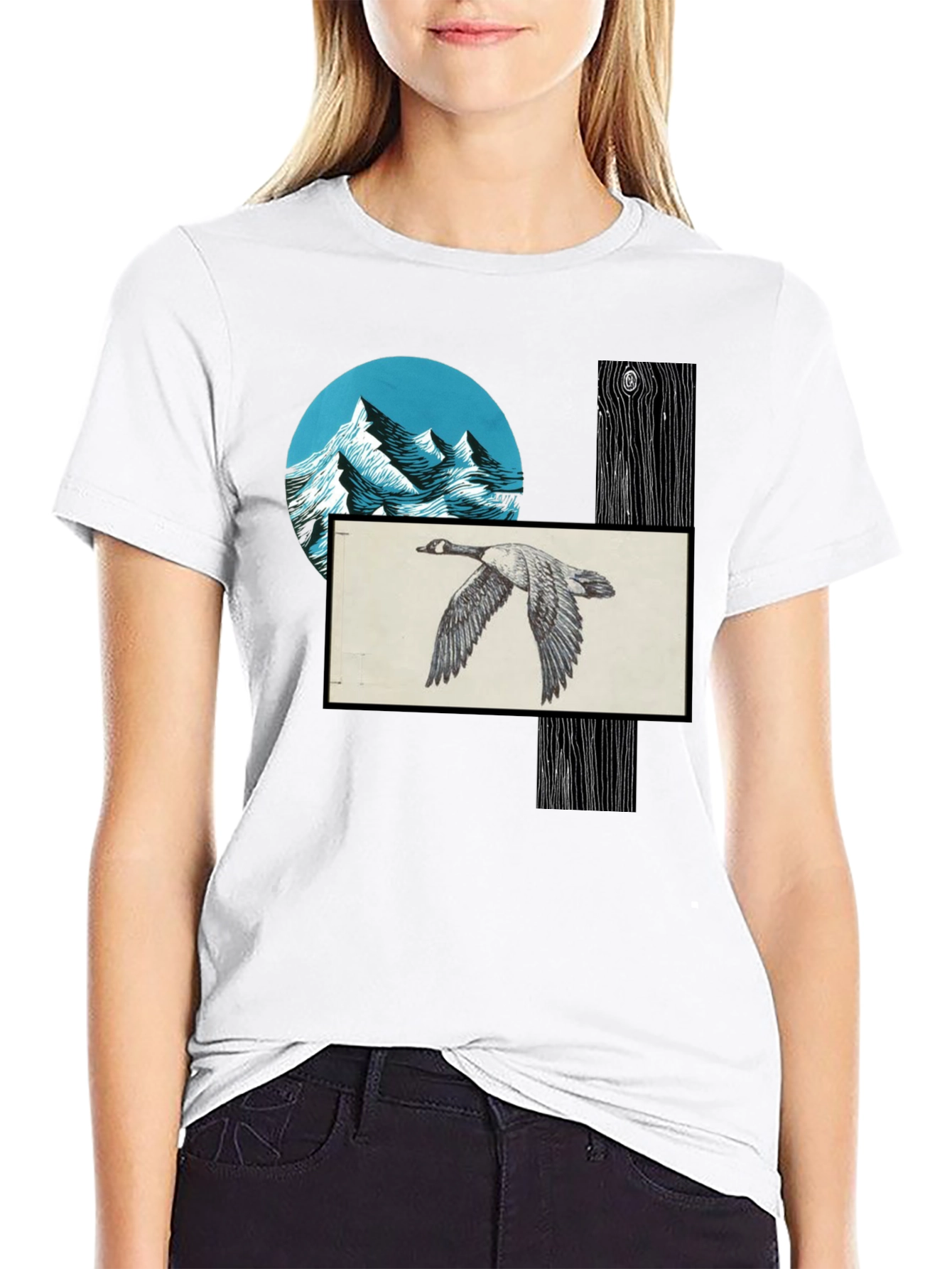 Nature Scene Graphic Tee - Mountain Goose Woodgrain