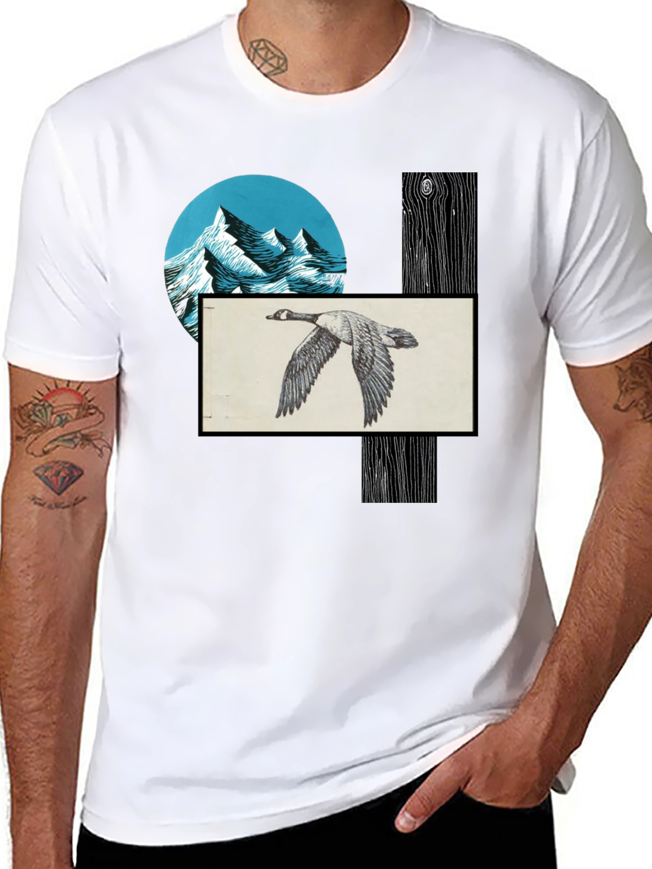 Nature Scene Graphic Tee - Mountain Goose Woodgrain