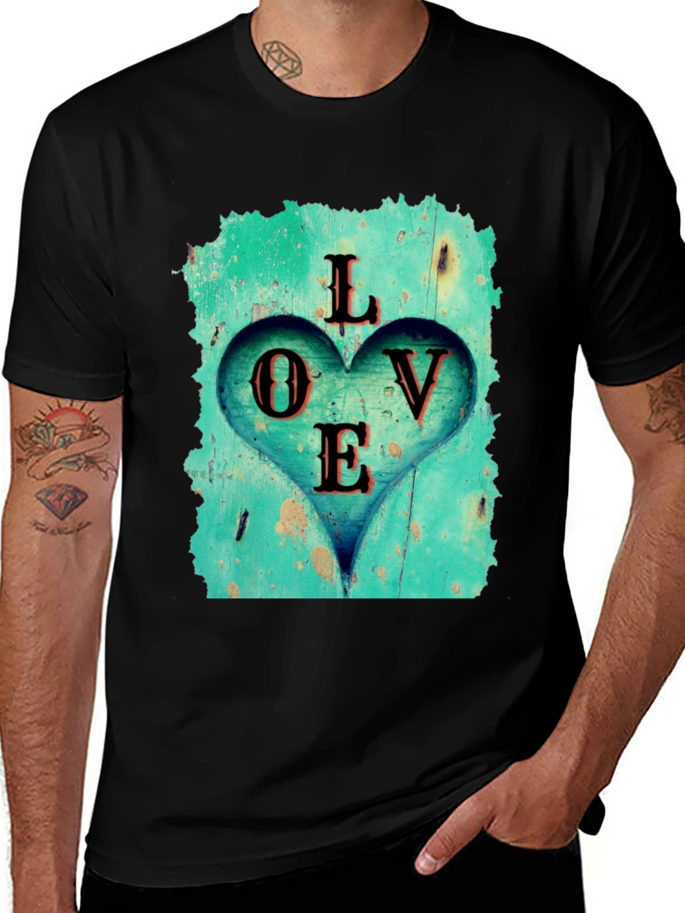Love Heart Graphic Tee - Black Casual T-Shirt